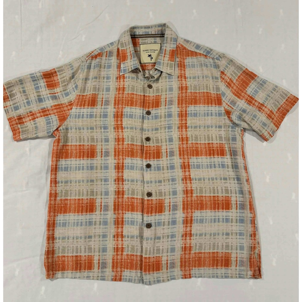Island Republic Vintage Collection Mens XL Silk Plaid Short Sleeve Button Up